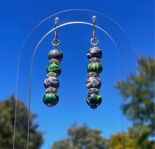 Green & Black GlimmerSphere Drop Earrings